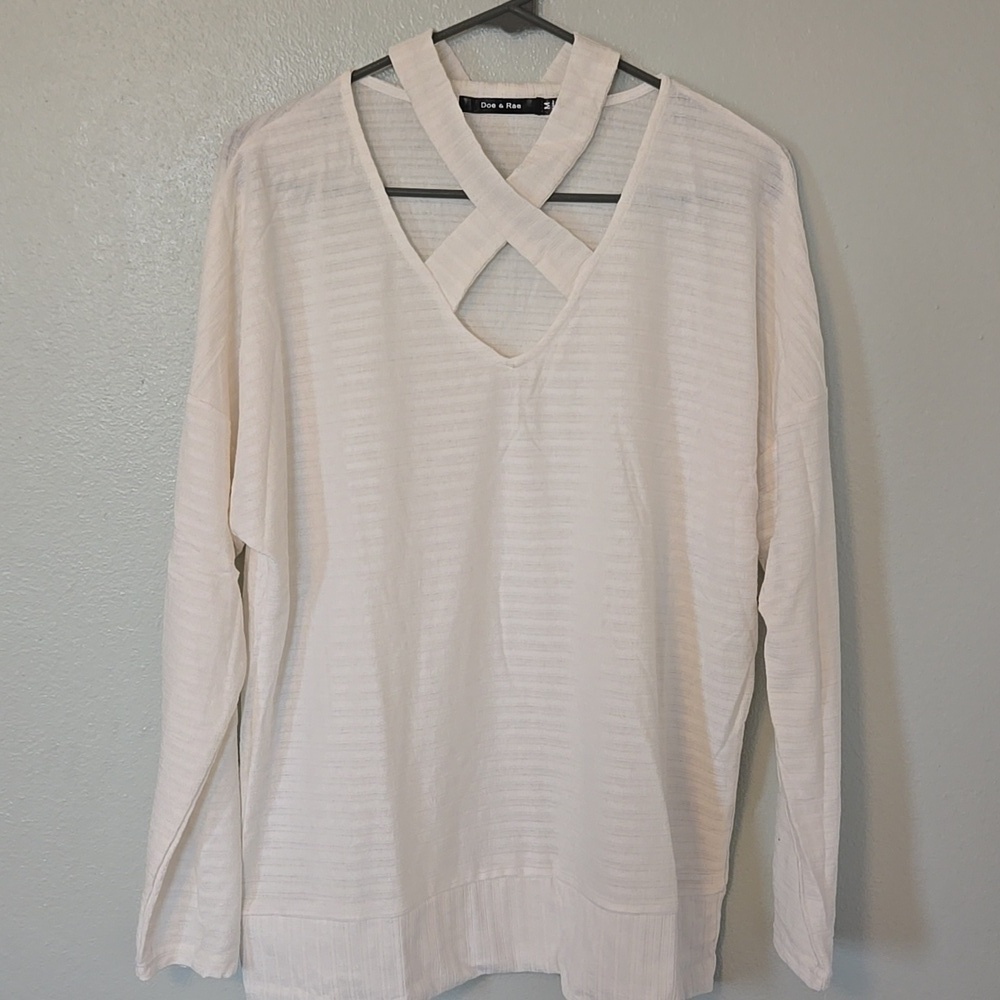Doe & Rae | White Criss Cross Neck Long Sleeve Top NWT
